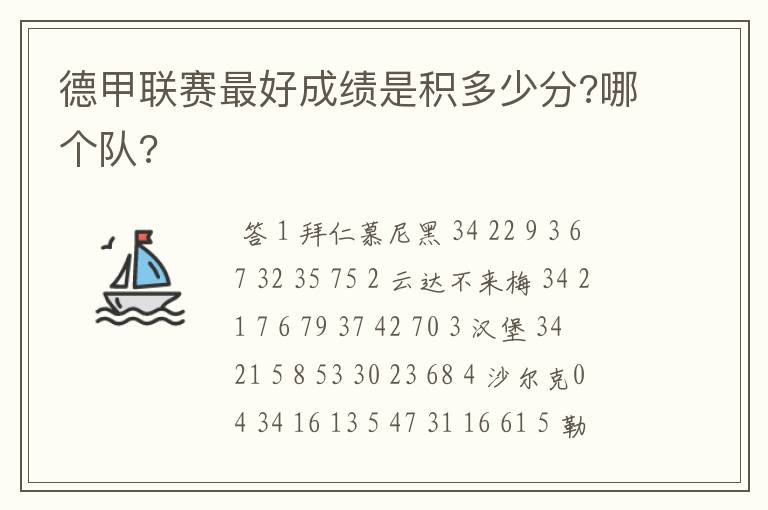 德甲联赛最好成绩是积多少分?哪个队?