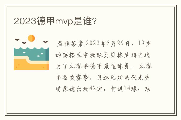 2023德甲mvp是谁?