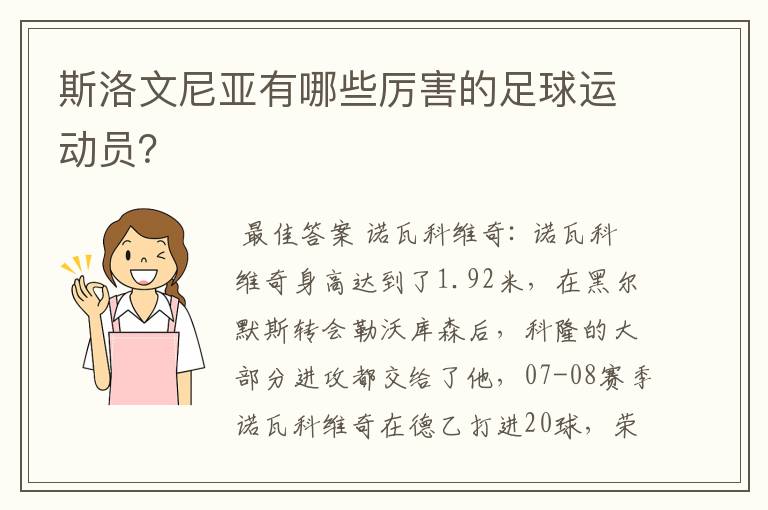 斯洛文尼亚有哪些厉害的足球运动员？