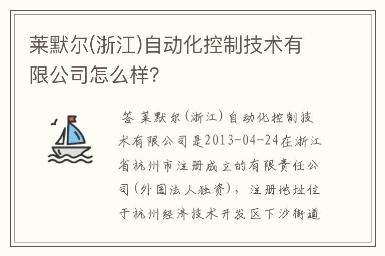 莱默尔(浙江)自动化控制技术有限公司怎么样？