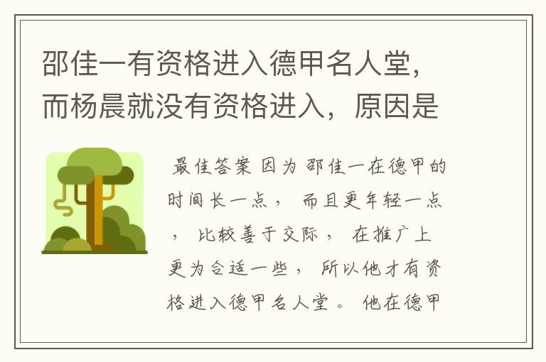 邵佳一有资格进入德甲名人堂，而杨晨就没有资格进入，原因是什么？