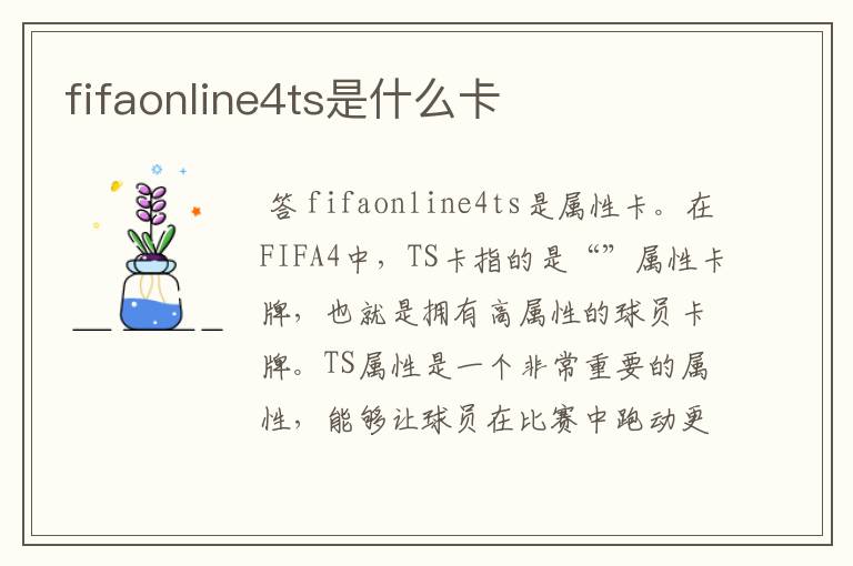 fifaonline4ts是什么卡