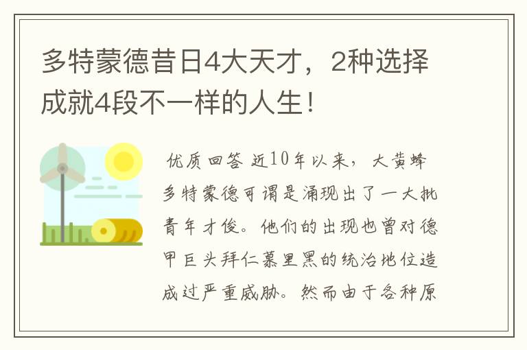 多特蒙德昔日4大天才，2种选择成就4段不一样的人生！