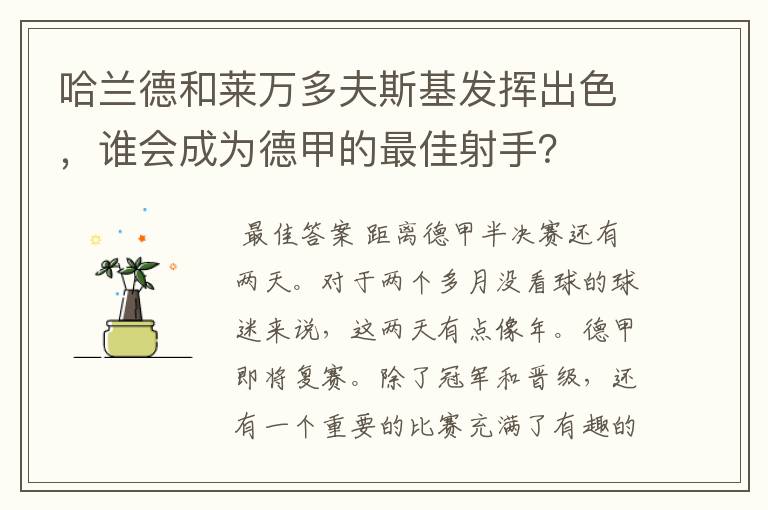 哈兰德和莱万多夫斯基发挥出色，谁会成为德甲的最佳射手？