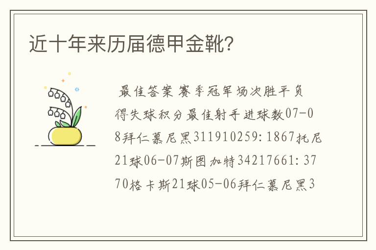 近十年来历届德甲金靴？