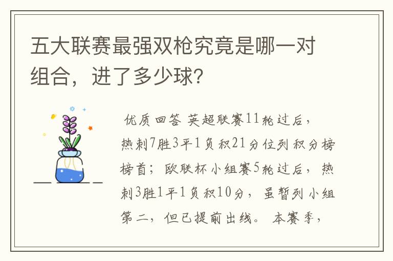 五大联赛最强双枪究竟是哪一对组合，进了多少球？