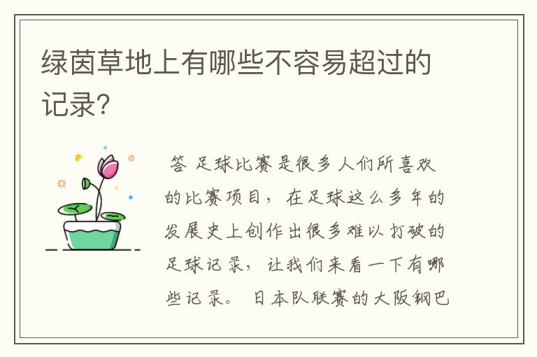 绿茵草地上有哪些不容易超过的记录？