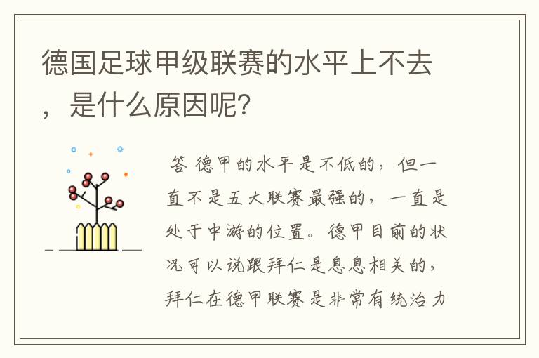 德国足球甲级联赛的水平上不去，是什么原因呢？