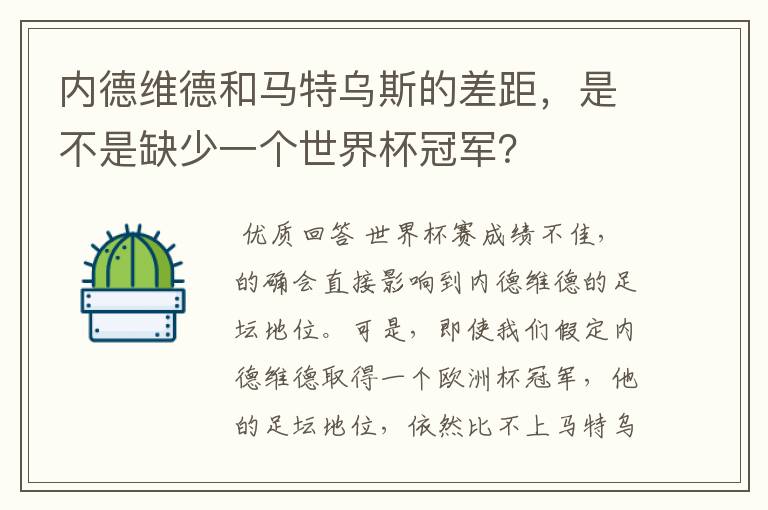 内德维德和马特乌斯的差距，是不是缺少一个世界杯冠军？