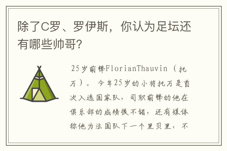 除了C罗、罗伊斯，你认为足坛还有哪些帅哥？