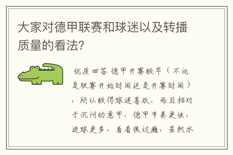 大家对德甲联赛和球迷以及转播质量的看法？