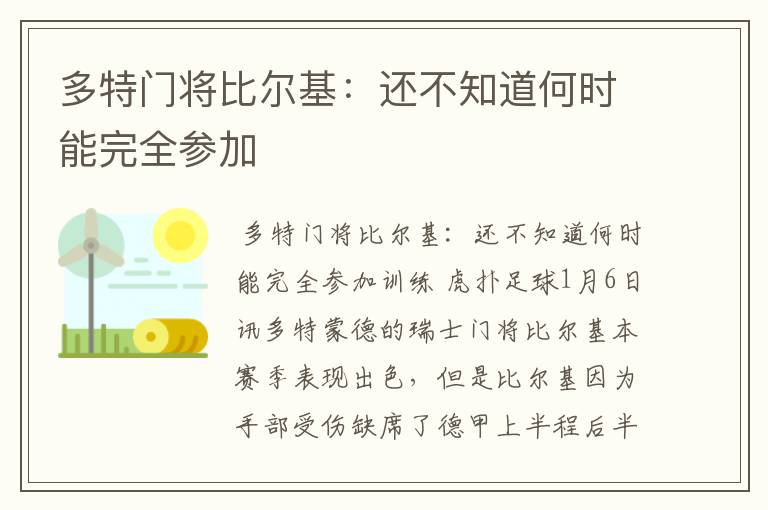 多特门将比尔基：还不知道何时能完全参加