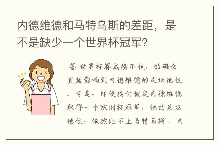 内德维德和马特乌斯的差距，是不是缺少一个世界杯冠军？