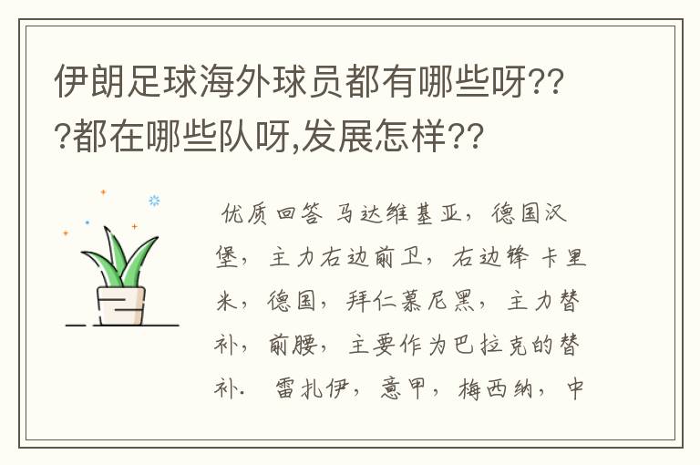 伊朗足球海外球员都有哪些呀???都在哪些队呀,发展怎样??