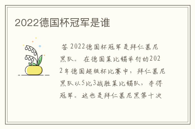 2022德国杯冠军是谁