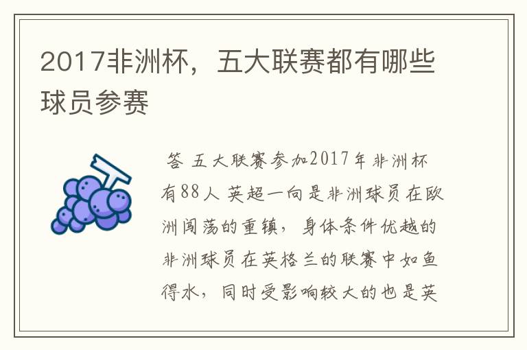 2017非洲杯，五大联赛都有哪些球员参赛