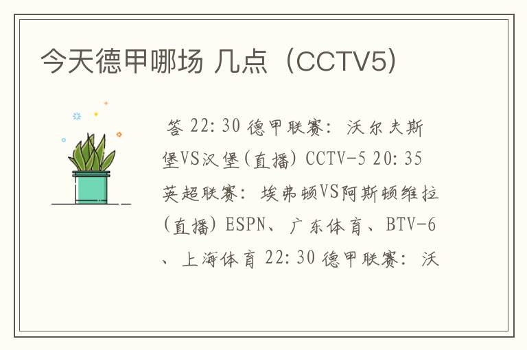 今天德甲哪场 几点（CCTV5)