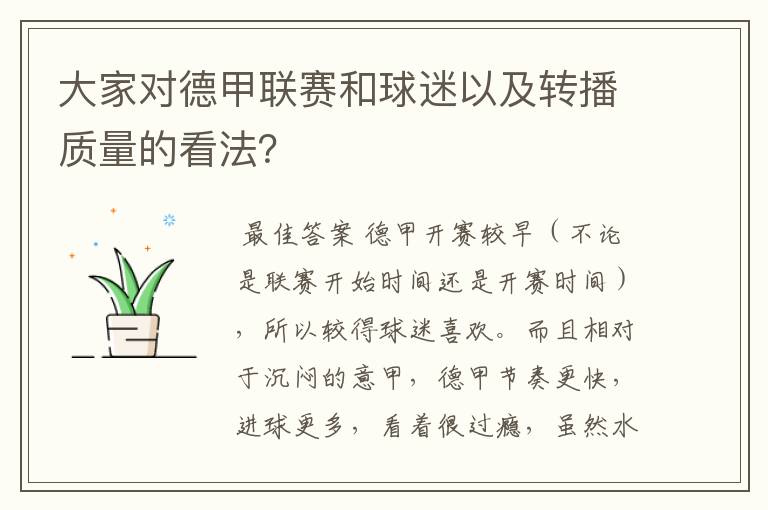 大家对德甲联赛和球迷以及转播质量的看法？