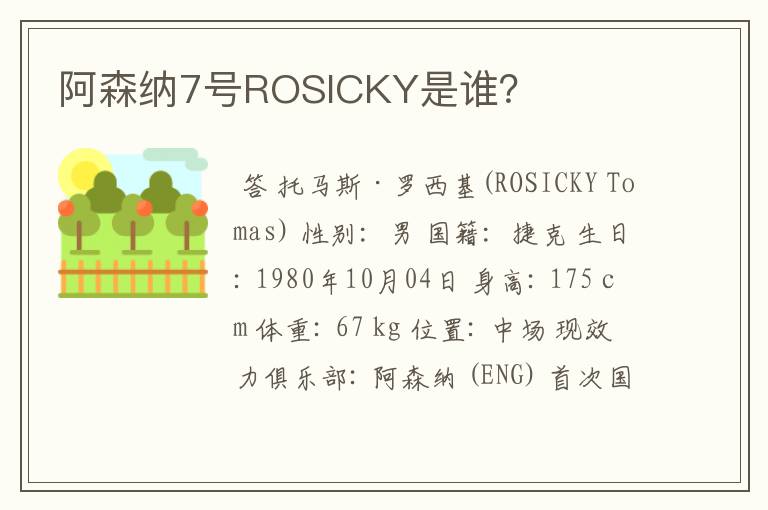 阿森纳7号ROSICKY是谁？