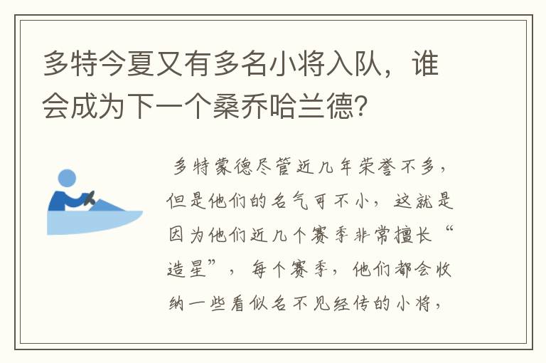 多特今夏又有多名小将入队，谁会成为下一个桑乔哈兰德？