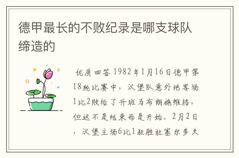 德甲最长的不败纪录是哪支球队缔造的