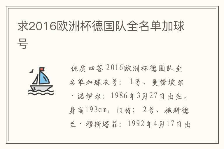 求2016欧洲杯德国队全名单加球号