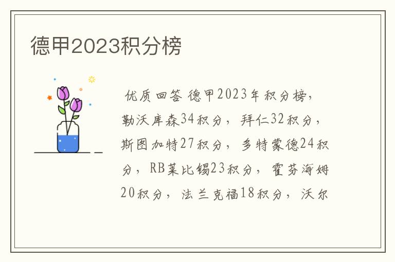 德甲2023积分榜