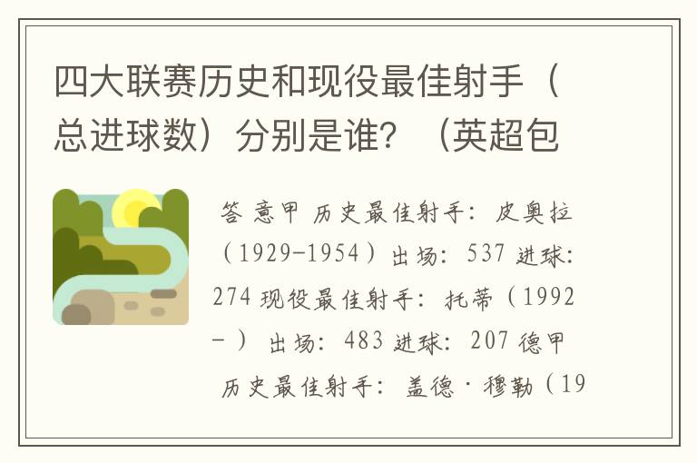 四大联赛历史和现役最佳射手（总进球数）分别是谁？（英超包括英甲）