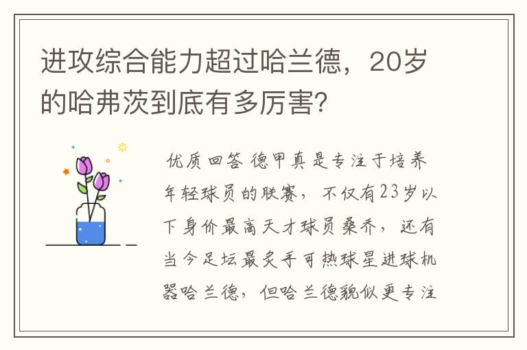 进攻综合能力超过哈兰德，20岁的哈弗茨到底有多厉害？