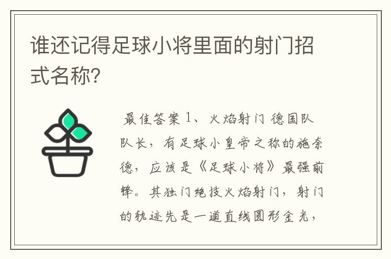 谁还记得足球小将里面的射门招式名称？