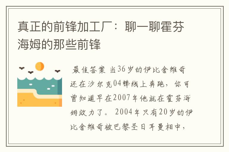 真正的前锋加工厂：聊一聊霍芬海姆的那些前锋