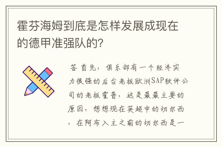 霍芬海姆到底是怎样发展成现在的德甲准强队的？