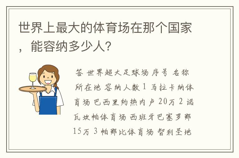 世界上最大的体育场在那个国家，能容纳多少人？