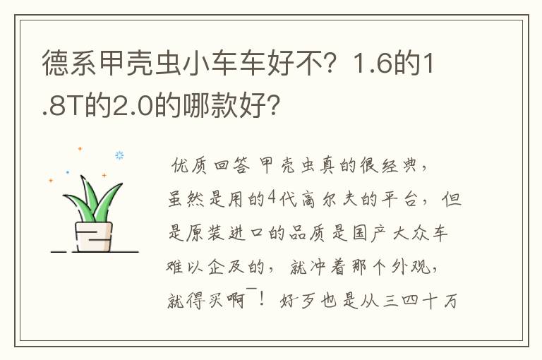 德系甲壳虫小车车好不？1.6的1.8T的2.0的哪款好？