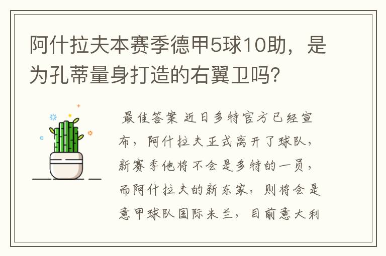 阿什拉夫本赛季德甲5球10助，是为孔蒂量身打造的右翼卫吗？