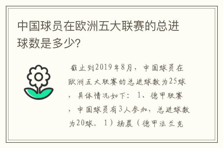 中国球员在欧洲五大联赛的总进球数是多少？