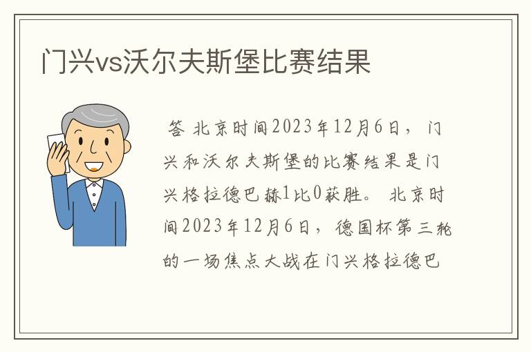 门兴vs沃尔夫斯堡比赛结果