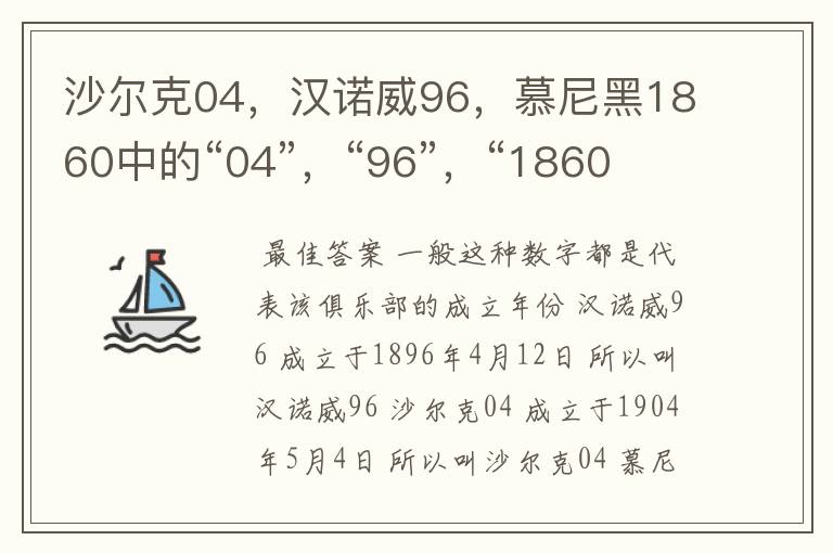 沙尔克04，汉诺威96，慕尼黑1860中的“04”，“96”，“1860”分别表示什么？