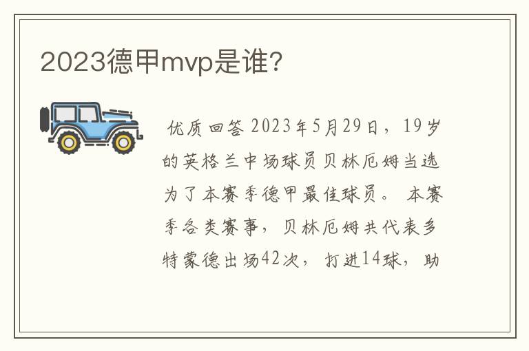 2023德甲mvp是谁?