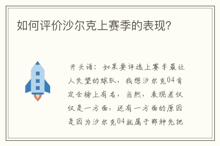 如何评价沙尔克上赛季的表现？