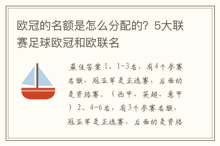 欧冠的名额是怎么分配的？5大联赛足球欧冠和欧联名