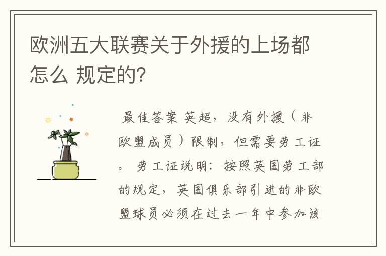 欧洲五大联赛关于外援的上场都怎么 规定的？