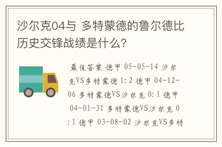 沙尔克04与 多特蒙德的鲁尔德比历史交锋战绩是什么？