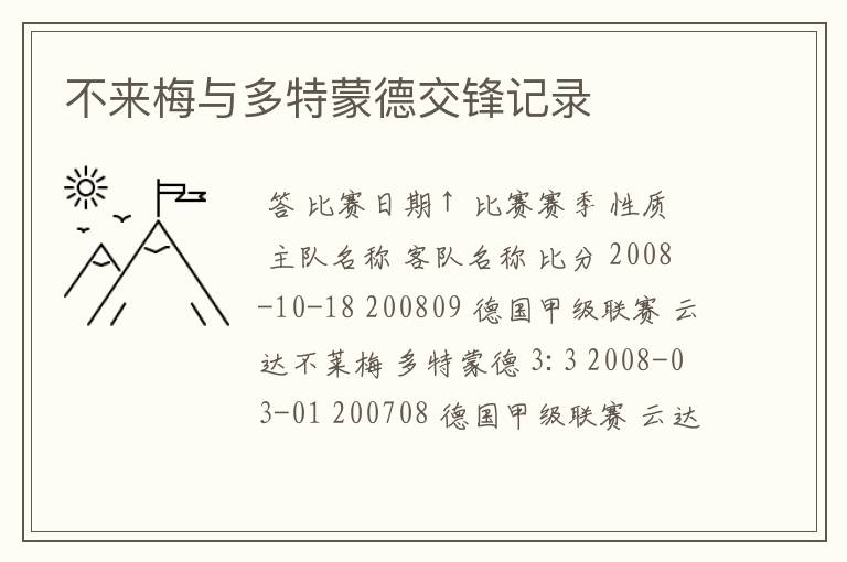 不来梅与多特蒙德交锋记录