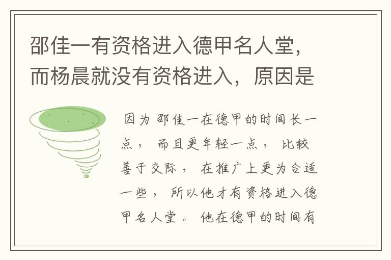 邵佳一有资格进入德甲名人堂，而杨晨就没有资格进入，原因是什么？