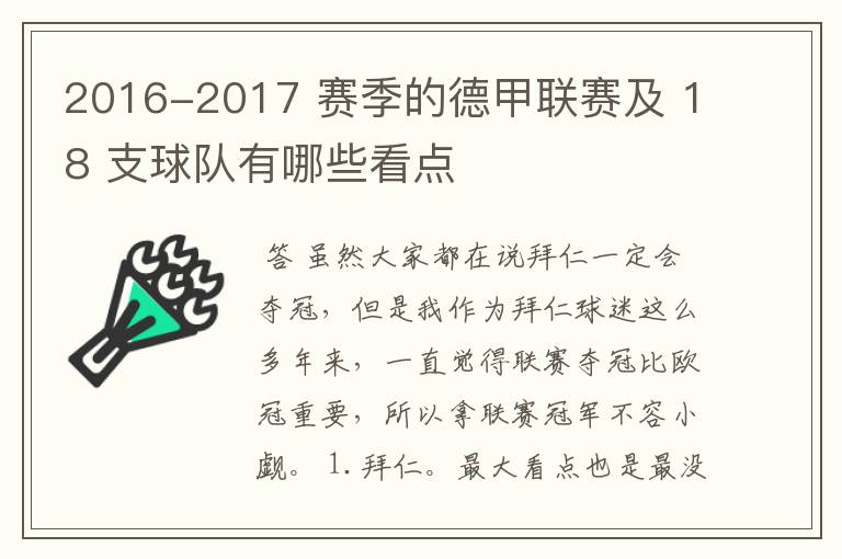 2016-2017 赛季的德甲联赛及 18 支球队有哪些看点