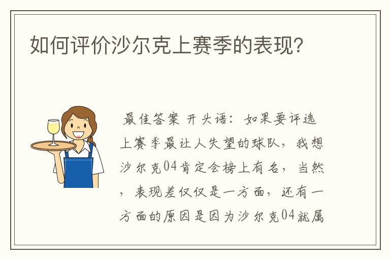 如何评价沙尔克上赛季的表现？