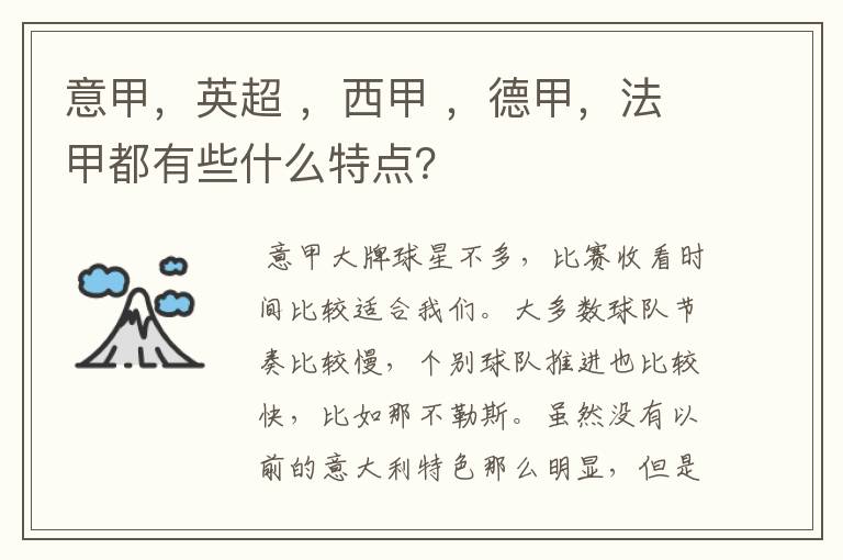 意甲，英超 ，西甲 ，德甲，法甲都有些什么特点？