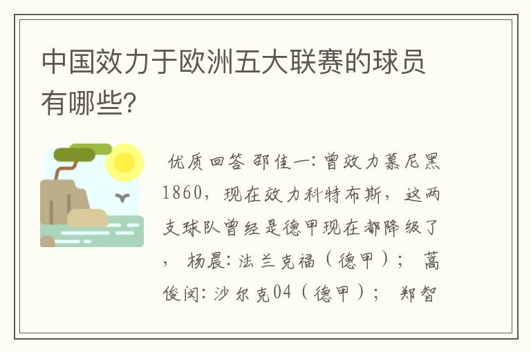 中国效力于欧洲五大联赛的球员有哪些？