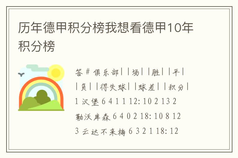 历年德甲积分榜我想看德甲10年积分榜